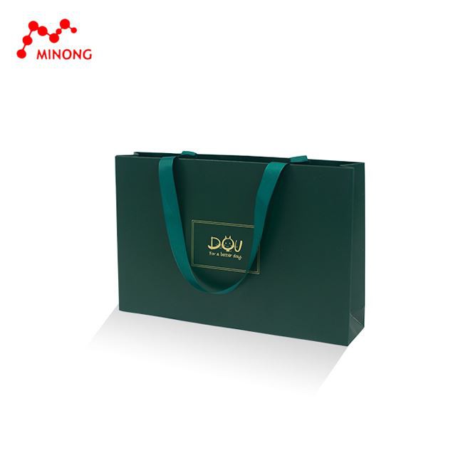 Foil Hot Stamping Small Medium Large Green Printed Custom shopping Gift Paper Bag 2