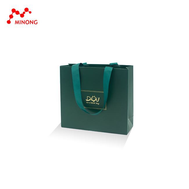 Foil Hot Stamping Small Medium Large Green Printed Custom shopping Gift Paper Bag 3